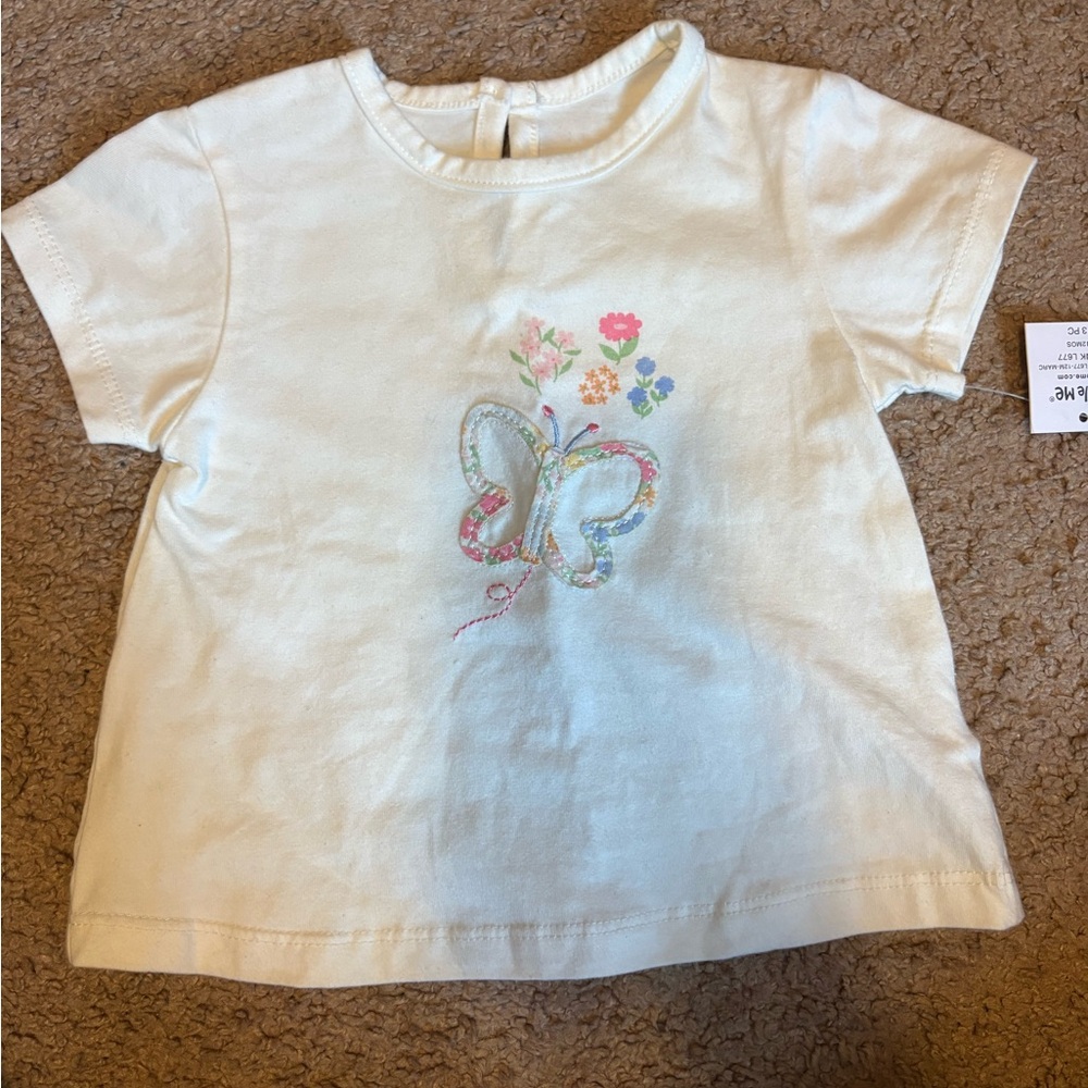 Little Me Cream Floral Butterfly Tee